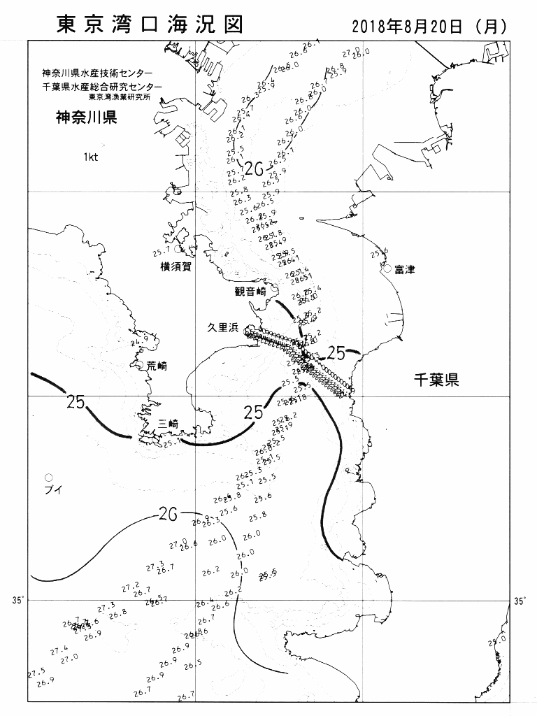 海況図, 東京湾口海況図 検索結果, (水温分布 等を図示)