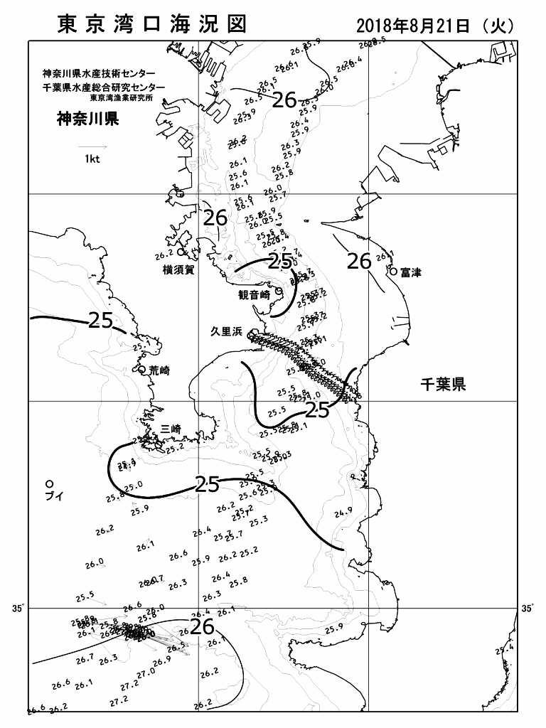 海況図, 東京湾口海況図 検索結果, (水温分布 等を図示)