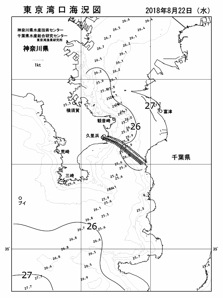 海況図, 東京湾口海況図 検索結果, (水温分布 等を図示)