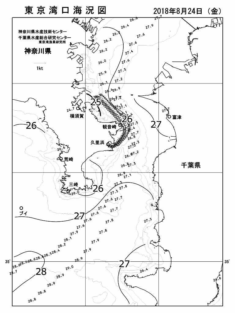 海況図, 東京湾口海況図 検索結果, (水温分布 等を図示)