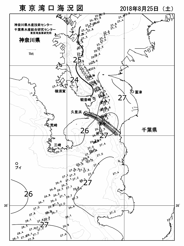 海況図, 東京湾口海況図 検索結果, (水温分布 等を図示)