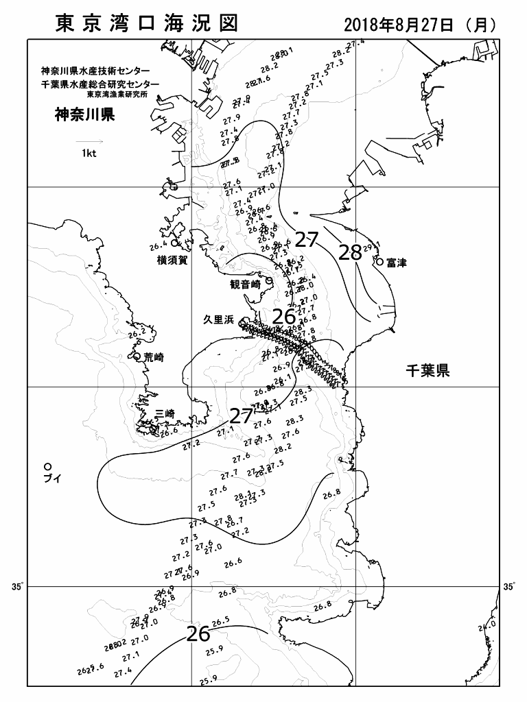 海況図, 東京湾口海況図 検索結果, (水温分布 等を図示)