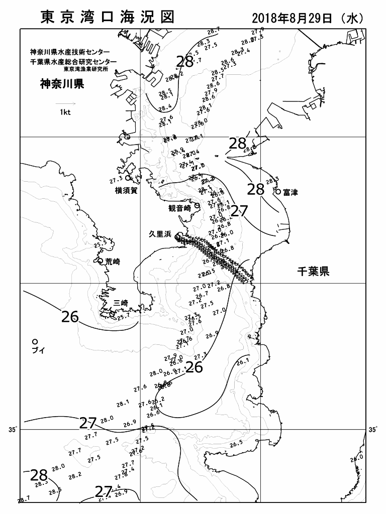 海況図, 東京湾口海況図 検索結果, (水温分布 等を図示)
