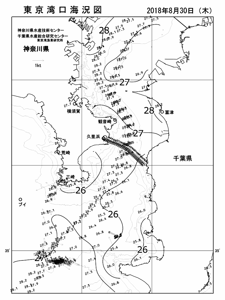 海況図, 東京湾口海況図 検索結果, (水温分布 等を図示)