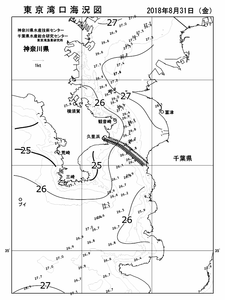 海況図, 東京湾口海況図 検索結果, (水温分布 等を図示)