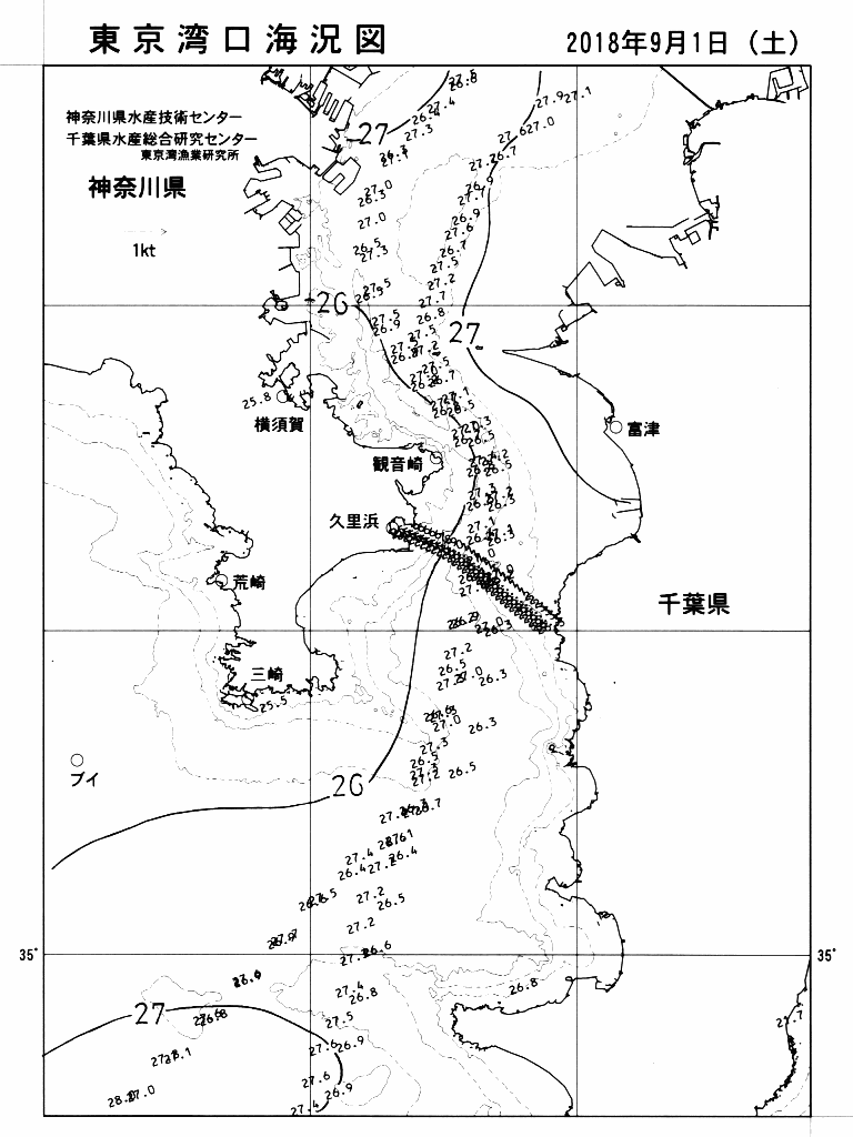 海況図, 東京湾口海況図 検索結果, (水温分布 等を図示)