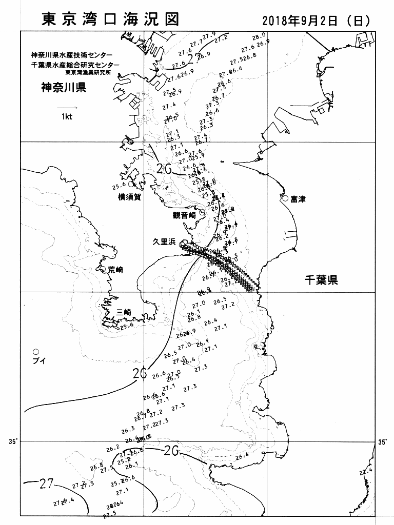 海況図, 東京湾口海況図 検索結果, (水温分布 等を図示)