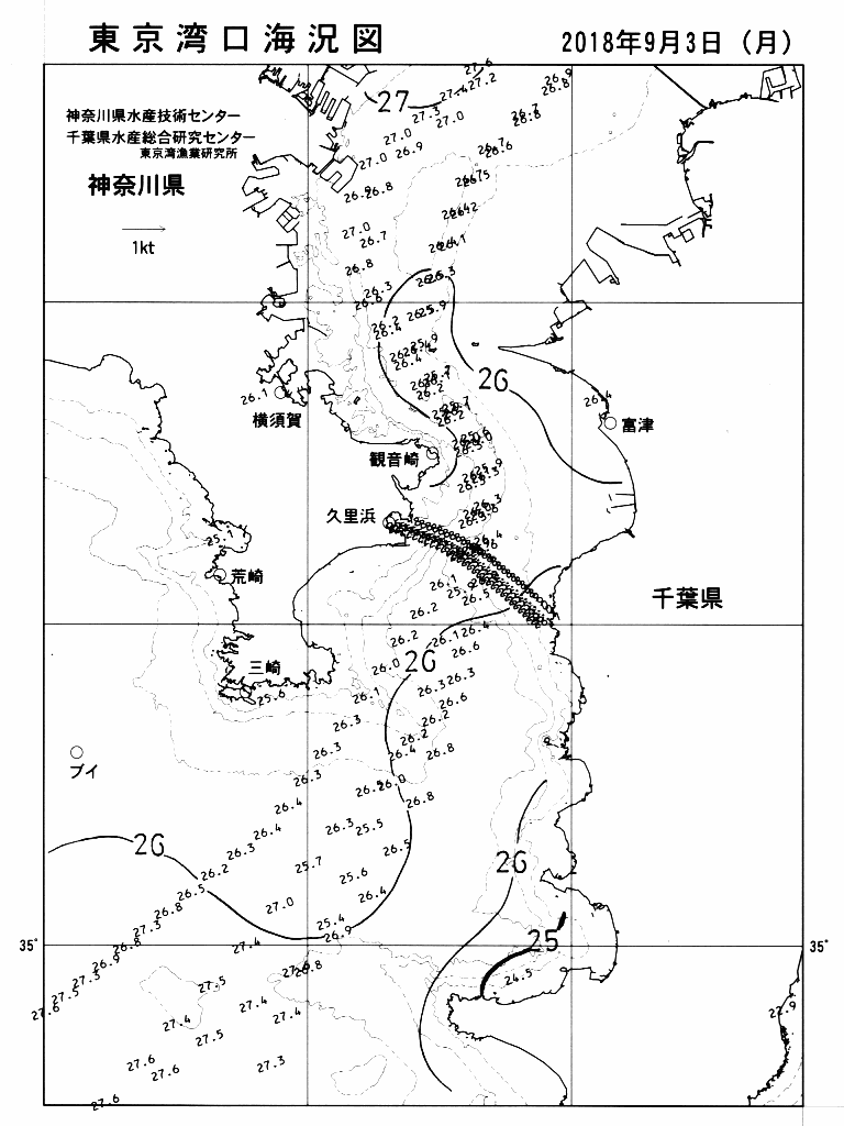 海況図, 東京湾口海況図 検索結果, (水温分布 等を図示)