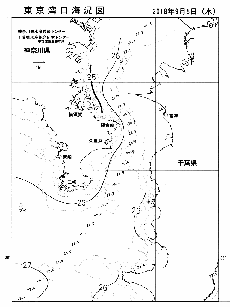 海況図, 東京湾口海況図 検索結果, (水温分布 等を図示)