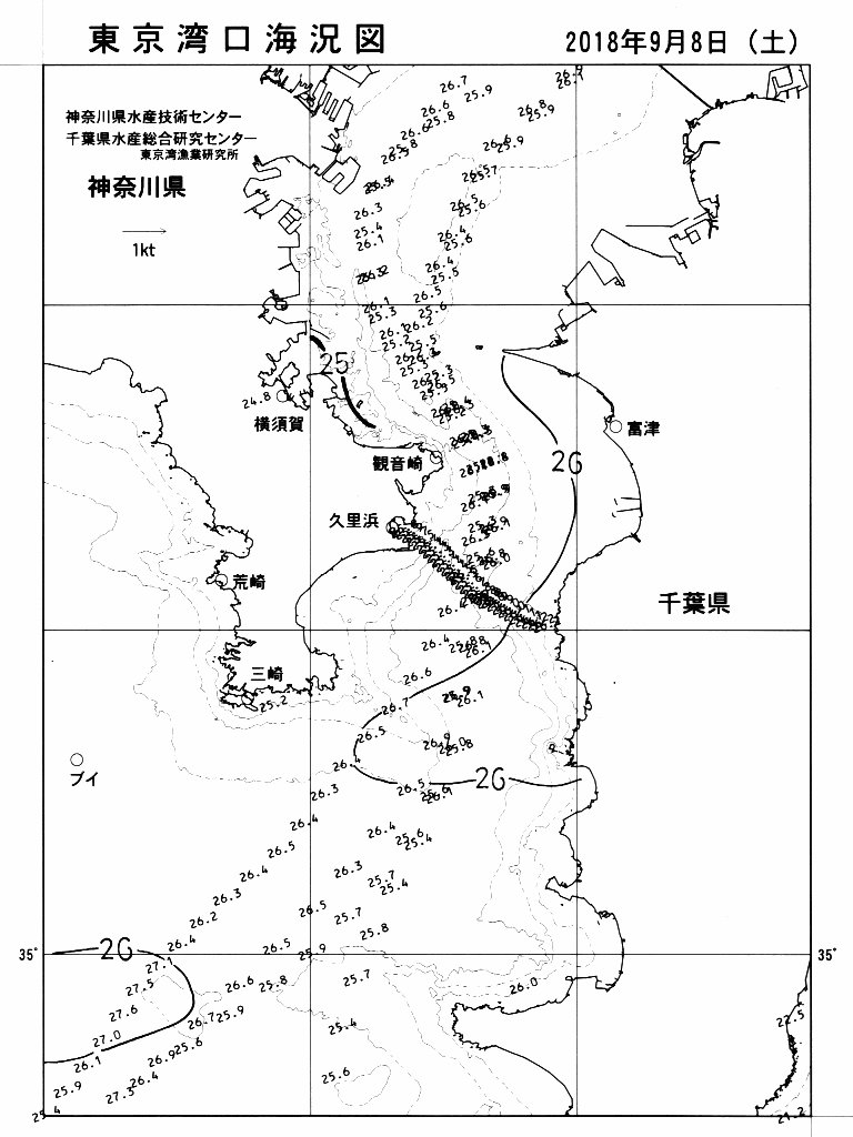 海況図, 東京湾口海況図 検索結果, (水温分布 等を図示)