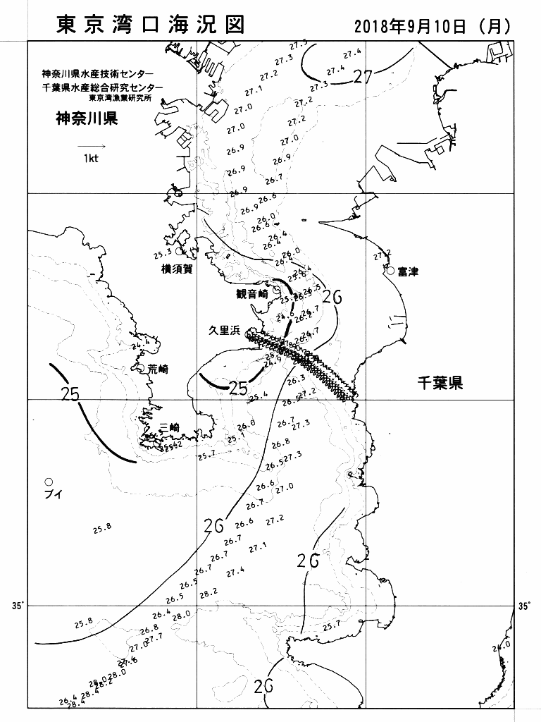 海況図, 東京湾口海況図 検索結果, (水温分布 等を図示)