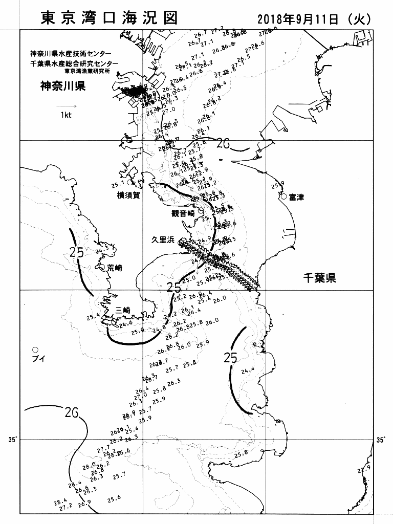 海況図, 東京湾口海況図 検索結果, (水温分布 等を図示)
