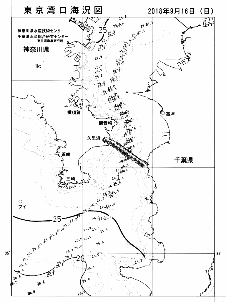 海況図, 東京湾口海況図 検索結果, (水温分布 等を図示)
