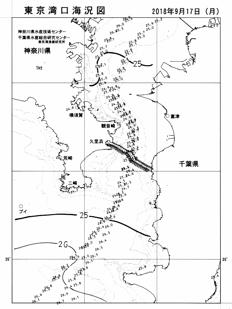 海況図, 東京湾口海況図 検索結果, (水温分布 等を図示)