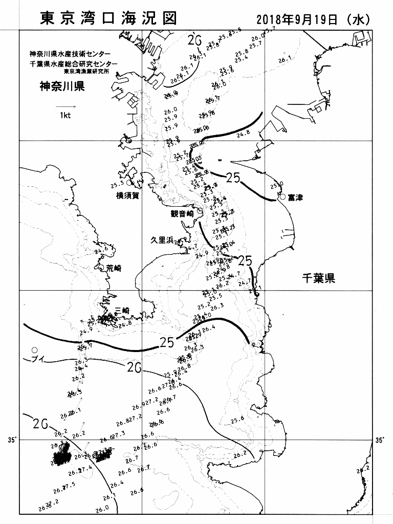 海況図, 東京湾口海況図 検索結果, (水温分布 等を図示)