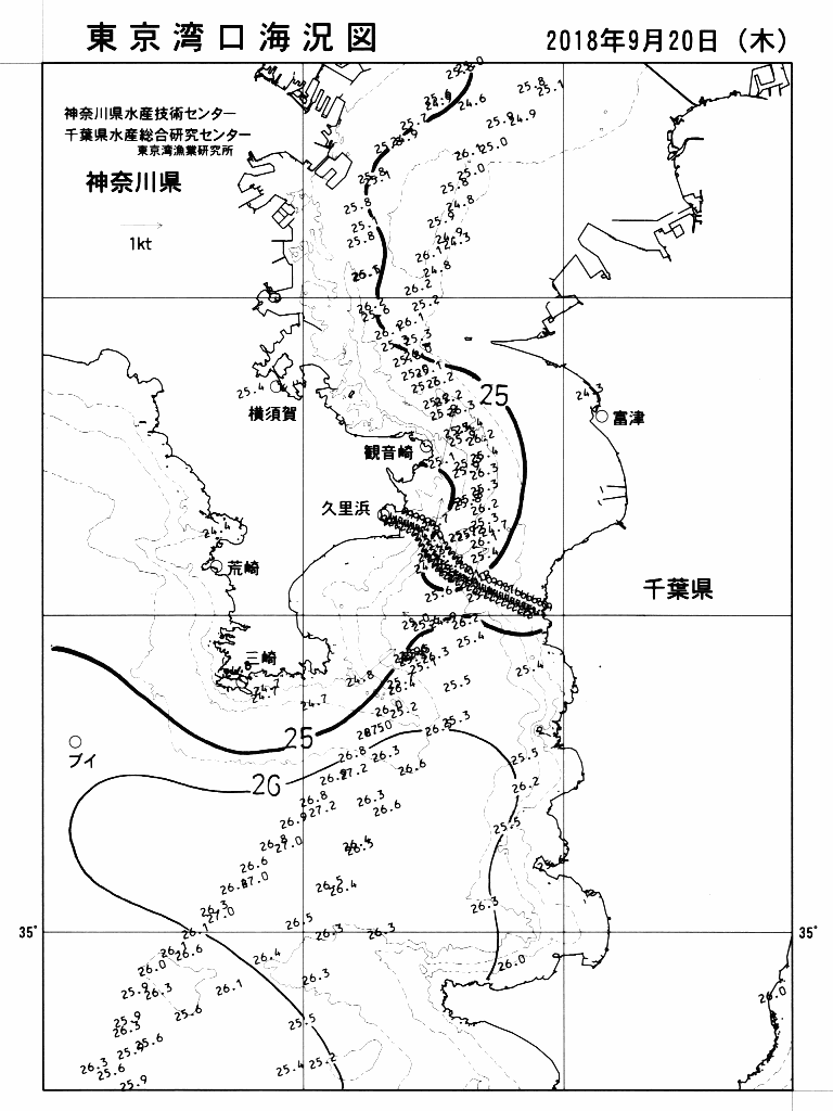 海況図, 東京湾口海況図 検索結果, (水温分布 等を図示)