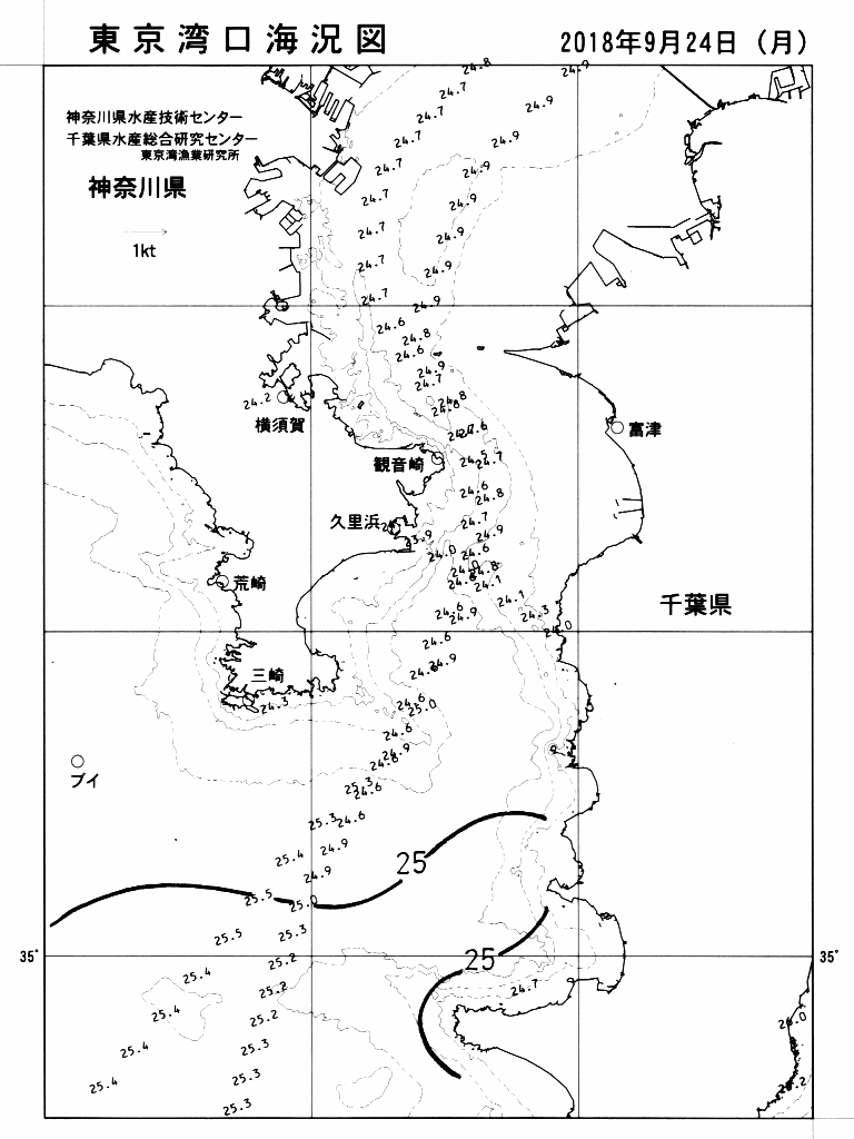 海況図, 東京湾口海況図 検索結果, (水温分布 等を図示)