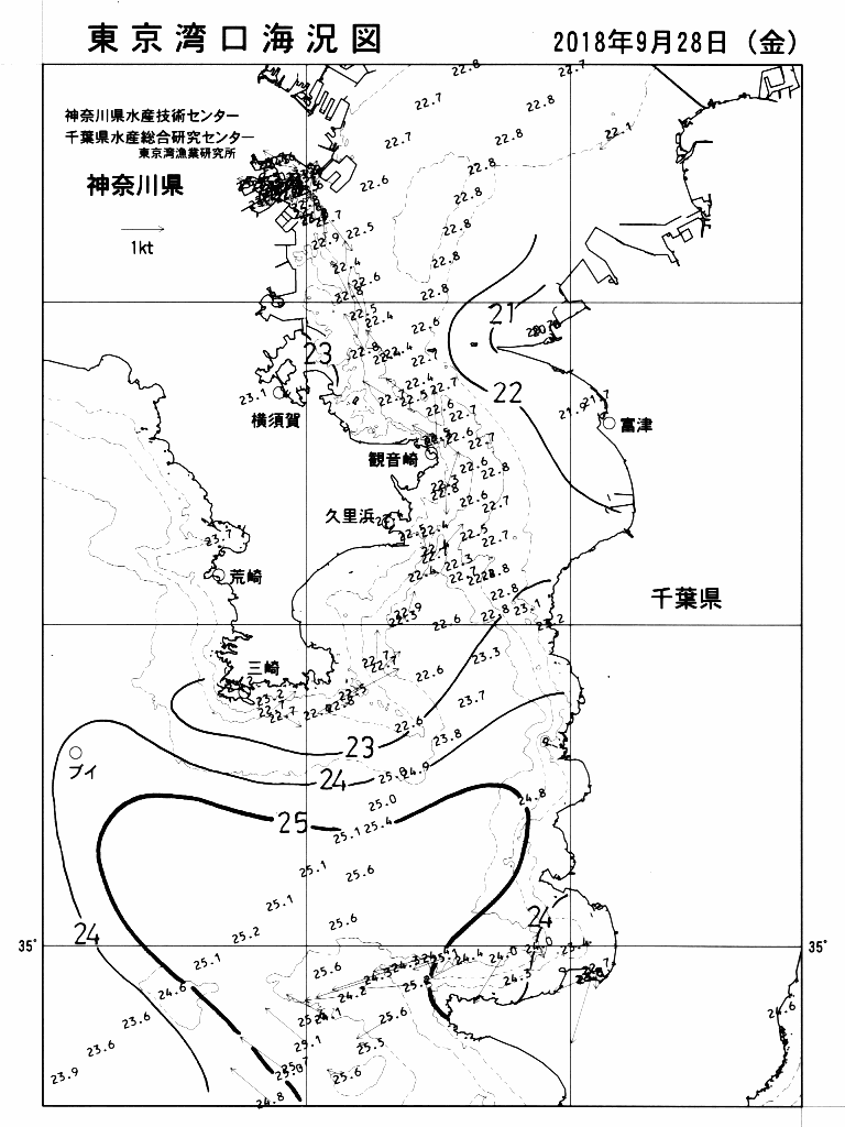 海況図, 東京湾口海況図 検索結果, (水温分布 等を図示)