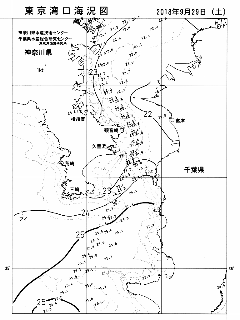海況図, 東京湾口海況図 検索結果, (水温分布 等を図示)