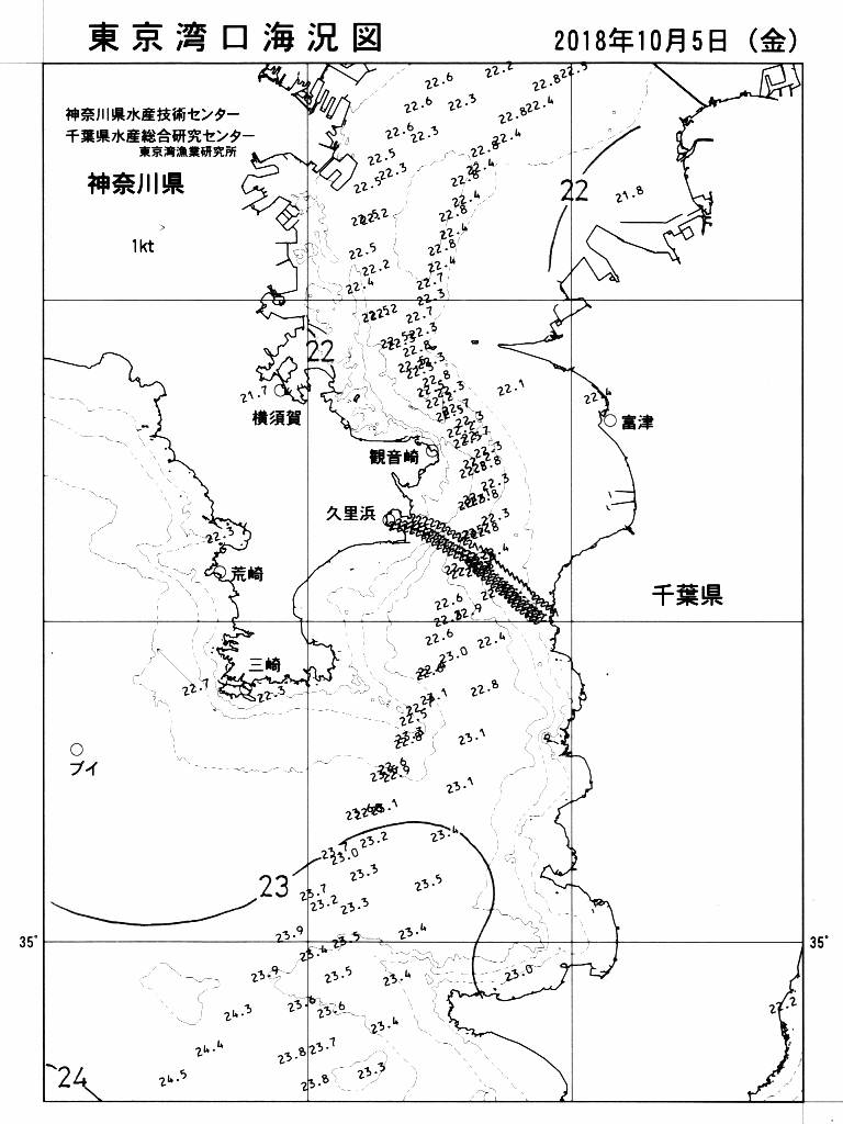 海況図, 東京湾口海況図 検索結果, (水温分布 等を図示)