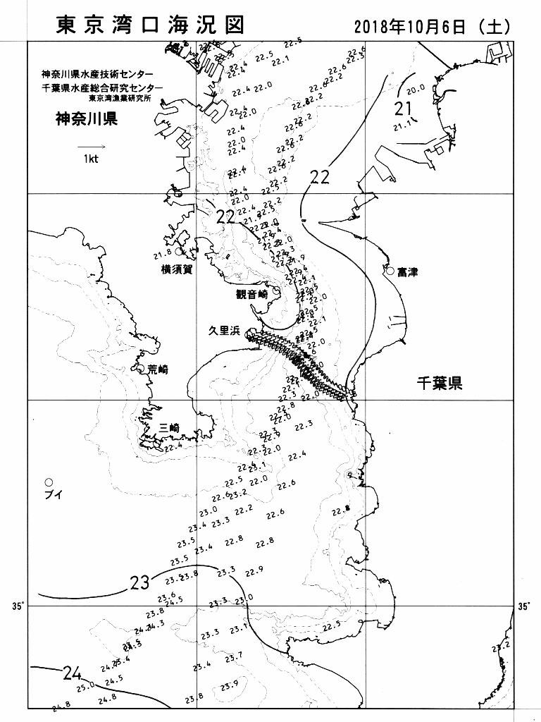 海況図, 東京湾口海況図 検索結果, (水温分布 等を図示)