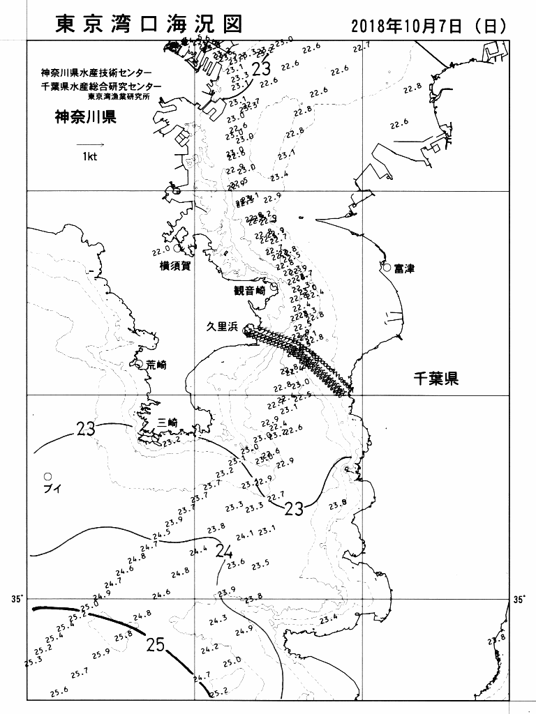 海況図, 東京湾口海況図 検索結果, (水温分布 等を図示)
