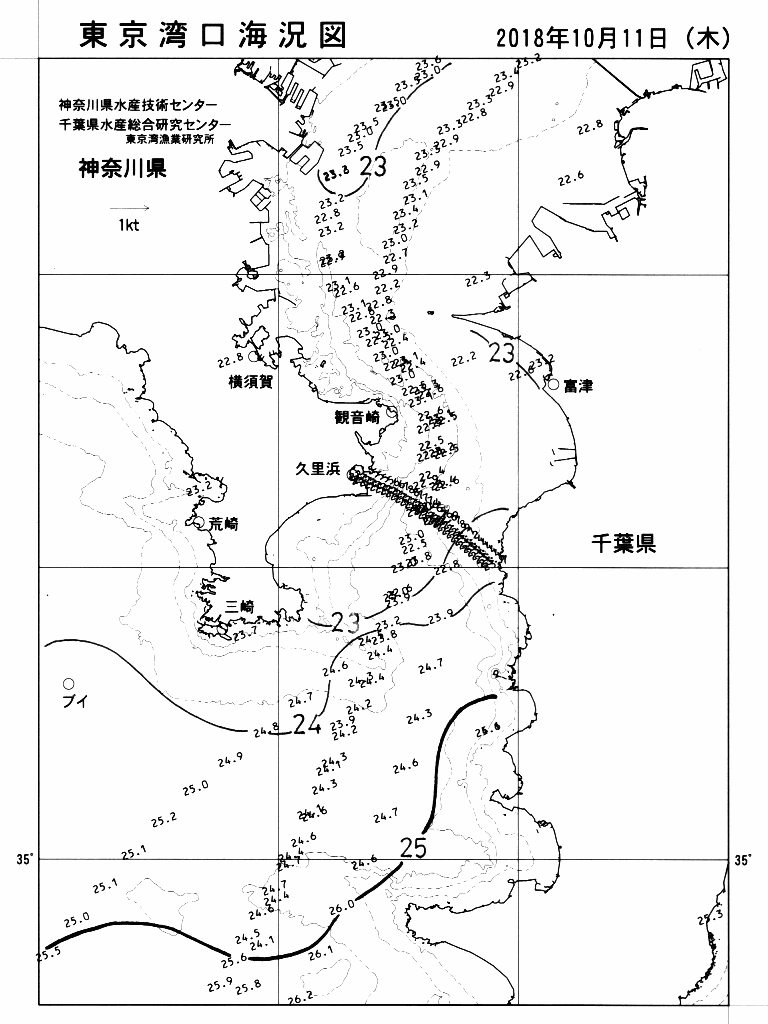 海況図, 東京湾口海況図 検索結果, (水温分布 等を図示)
