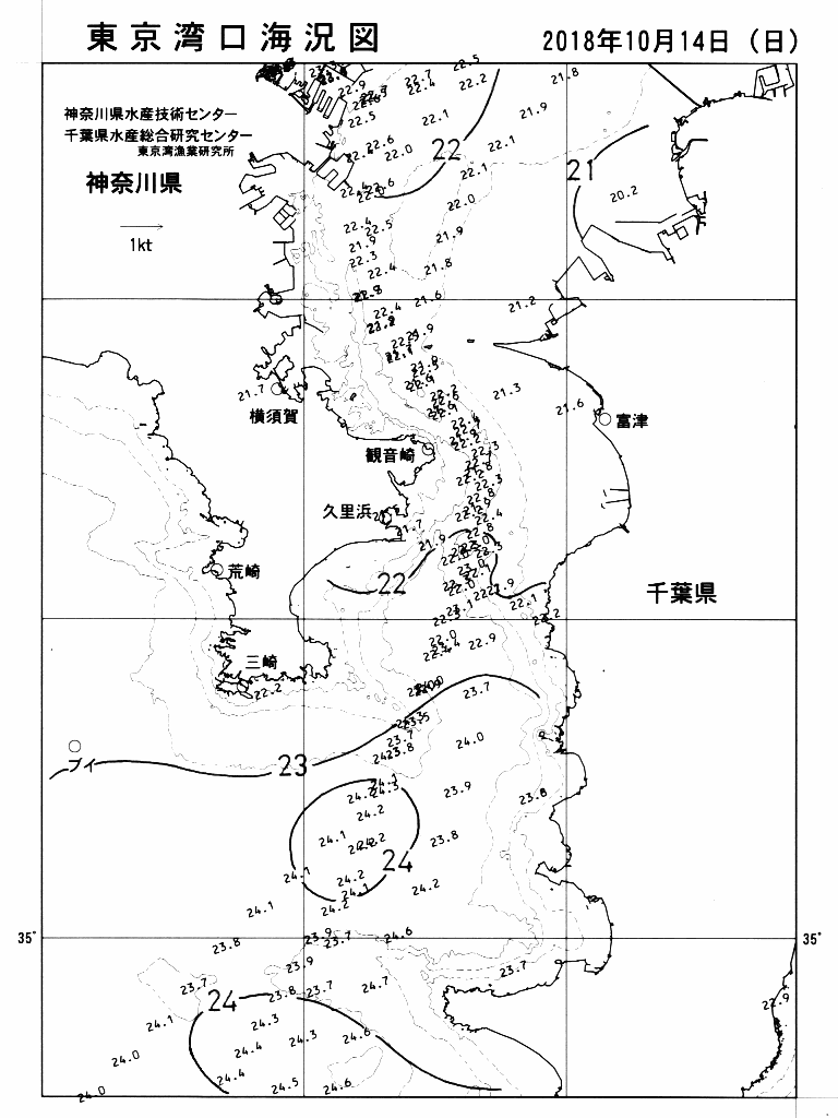 海況図, 東京湾口海況図 検索結果, (水温分布 等を図示)