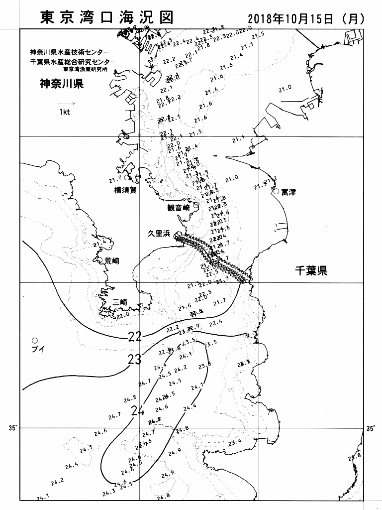 海況図, 東京湾口海況図 検索結果, (水温分布 等を図示)