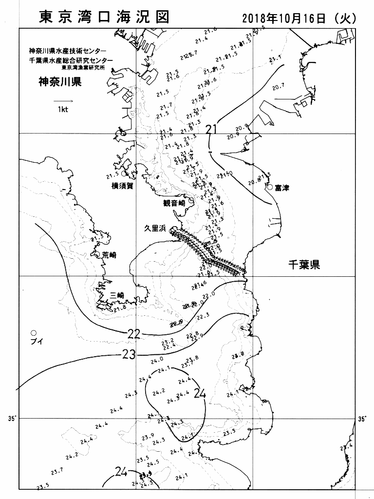 海況図, 東京湾口海況図 検索結果, (水温分布 等を図示)