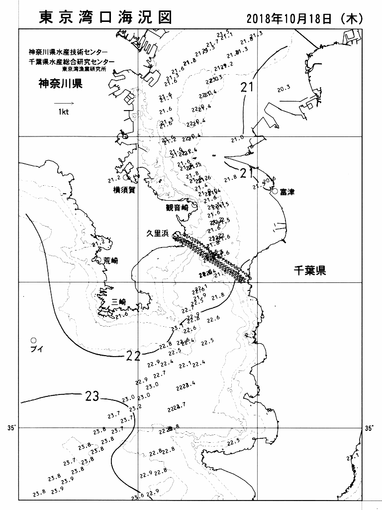 海況図, 東京湾口海況図 検索結果, (水温分布 等を図示)