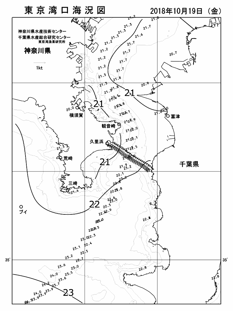 海況図, 東京湾口海況図 検索結果, (水温分布 等を図示)