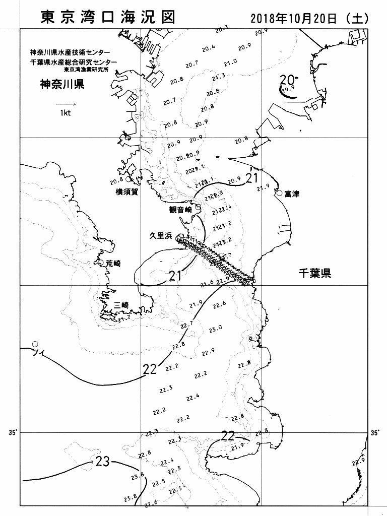 海況図, 東京湾口海況図 検索結果, (水温分布 等を図示)