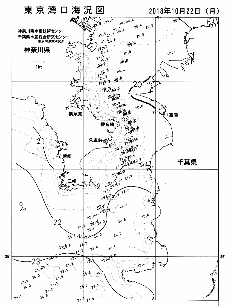 海況図, 東京湾口海況図 検索結果, (水温分布 等を図示)