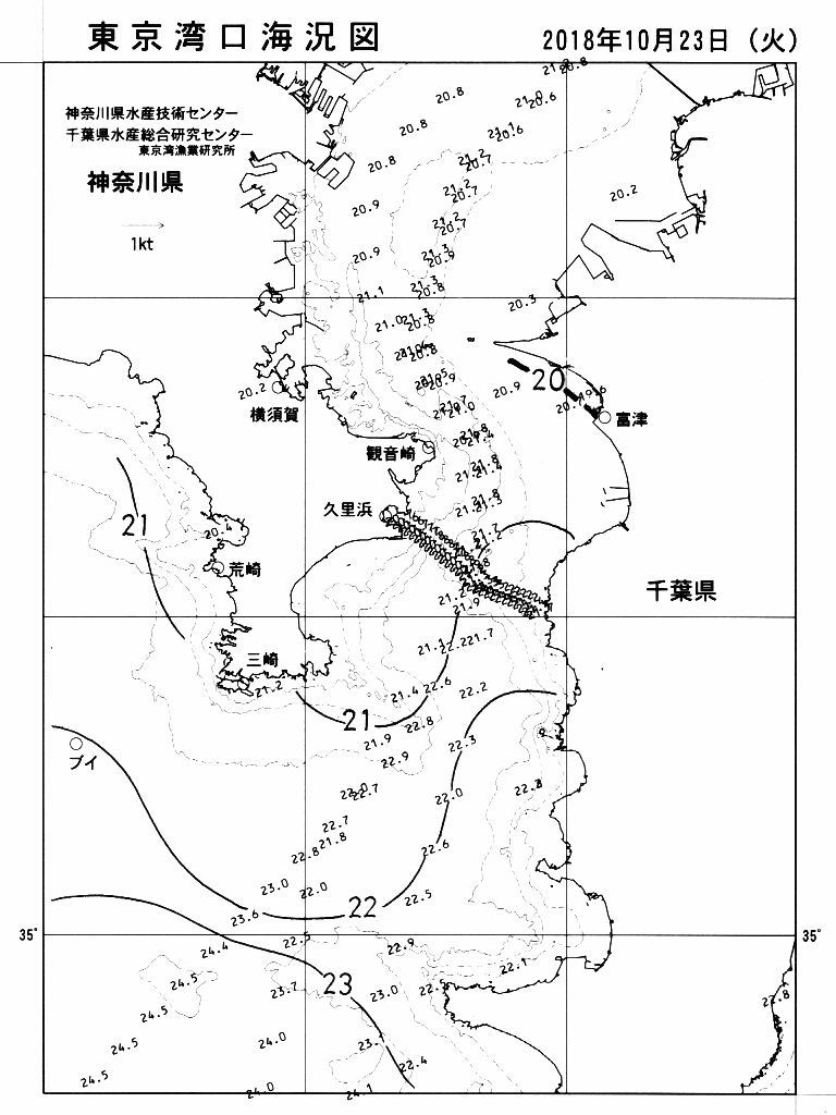 海況図, 東京湾口海況図 検索結果, (水温分布 等を図示)
