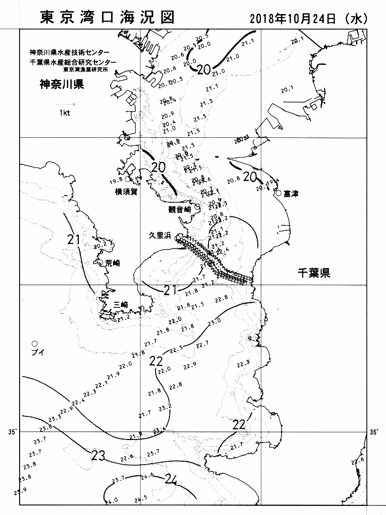 海況図, 東京湾口海況図 検索結果, (水温分布 等を図示)
