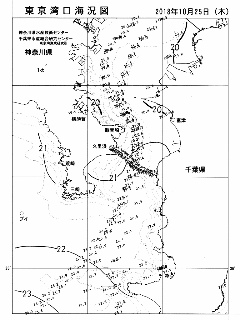 海況図, 東京湾口海況図 検索結果, (水温分布 等を図示)