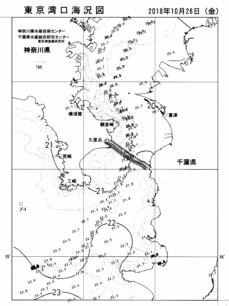 海況図, 東京湾口海況図 検索結果, (水温分布 等を図示)