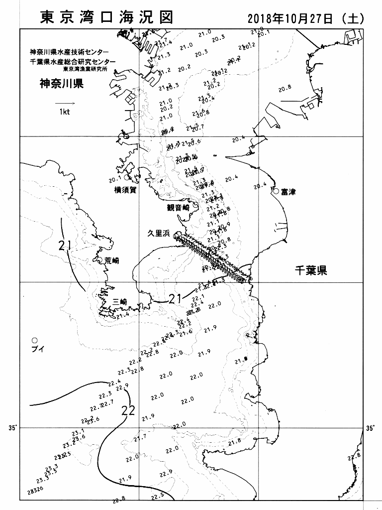 海況図, 東京湾口海況図 検索結果, (水温分布 等を図示)