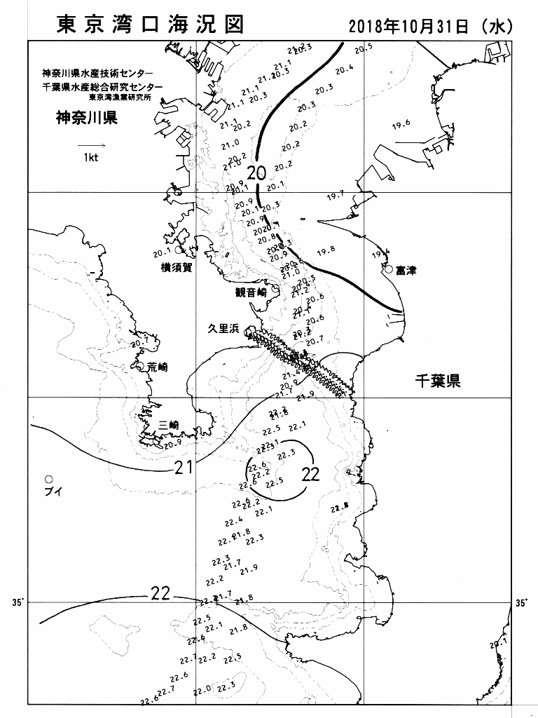 海況図, 東京湾口海況図 検索結果, (水温分布 等を図示)