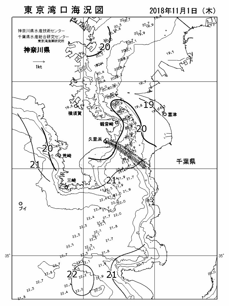海況図, 東京湾口海況図 検索結果, (水温分布 等を図示)