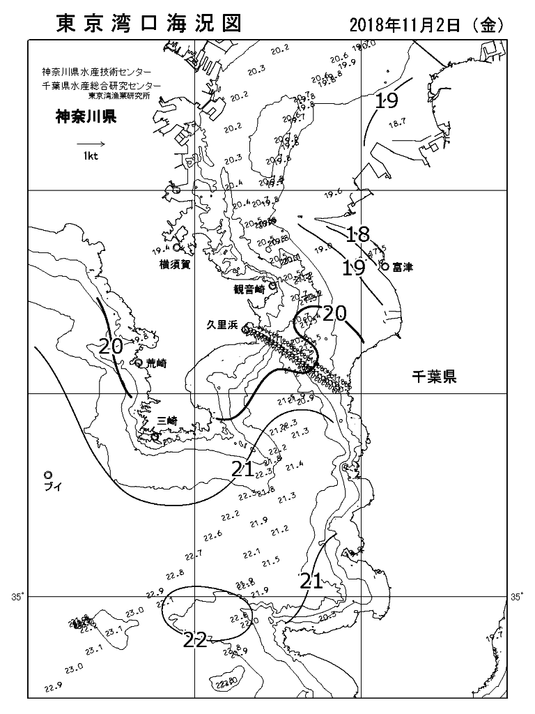 海況図, 東京湾口海況図 検索結果, (水温分布 等を図示)