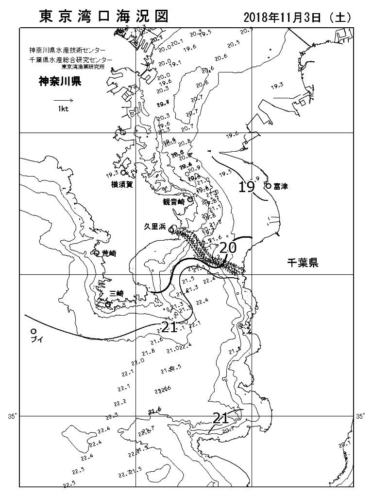 海況図, 東京湾口海況図 検索結果, (水温分布 等を図示)