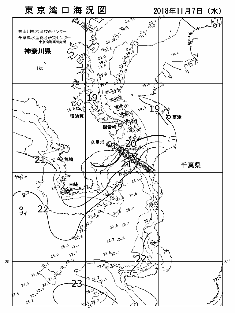 海況図, 東京湾口海況図 検索結果, (水温分布 等を図示)
