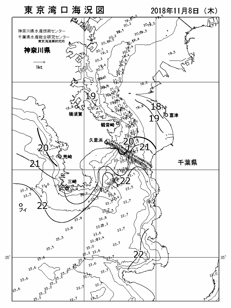 海況図, 東京湾口海況図 検索結果, (水温分布 等を図示)