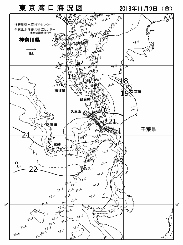 海況図, 東京湾口海況図 検索結果, (水温分布 等を図示)