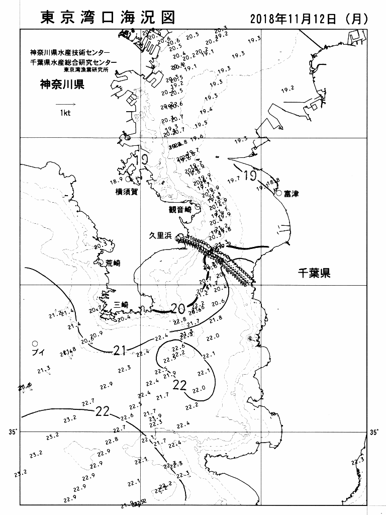 海況図, 東京湾口海況図 検索結果, (水温分布 等を図示)