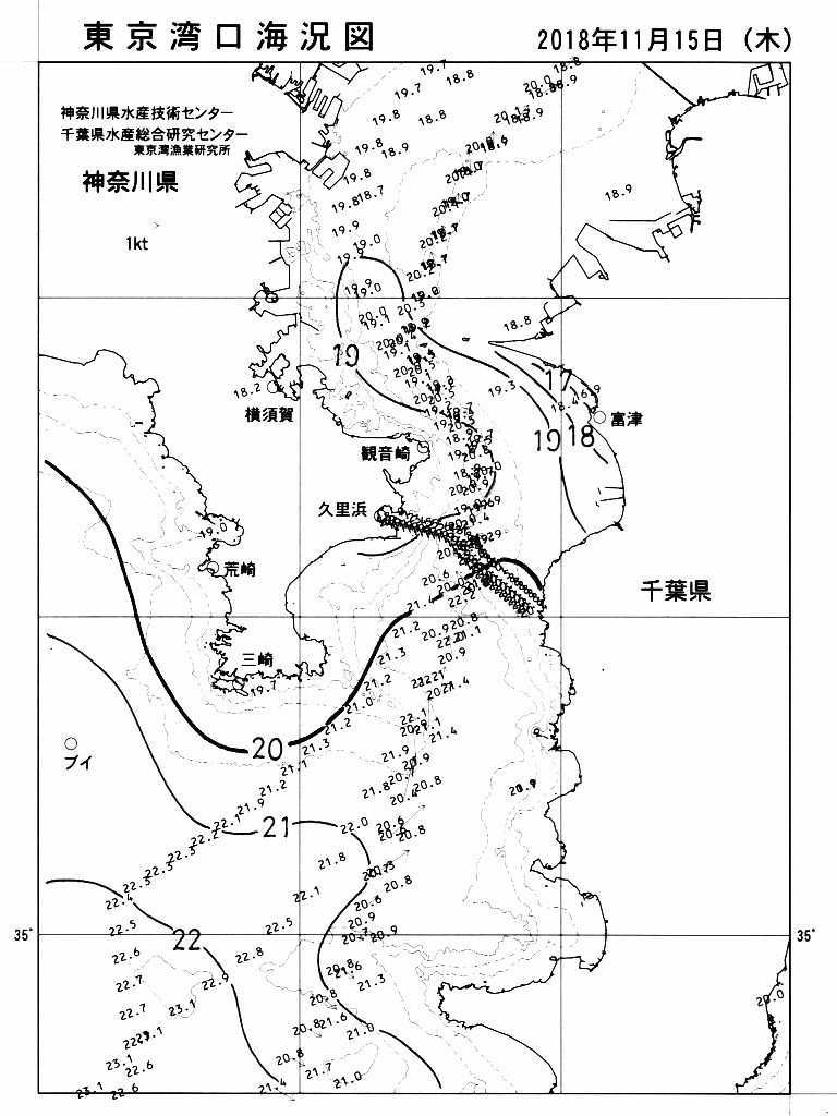 海況図, 東京湾口海況図 検索結果, (水温分布 等を図示)