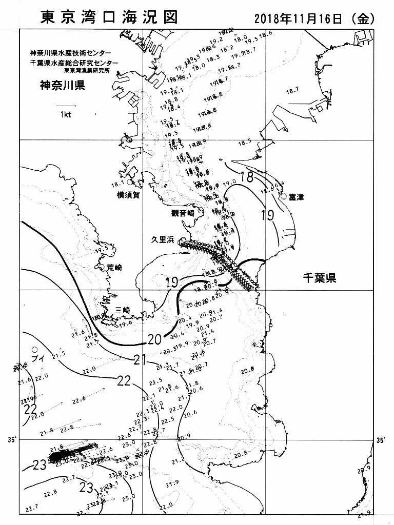 海況図, 東京湾口海況図 検索結果, (水温分布 等を図示)