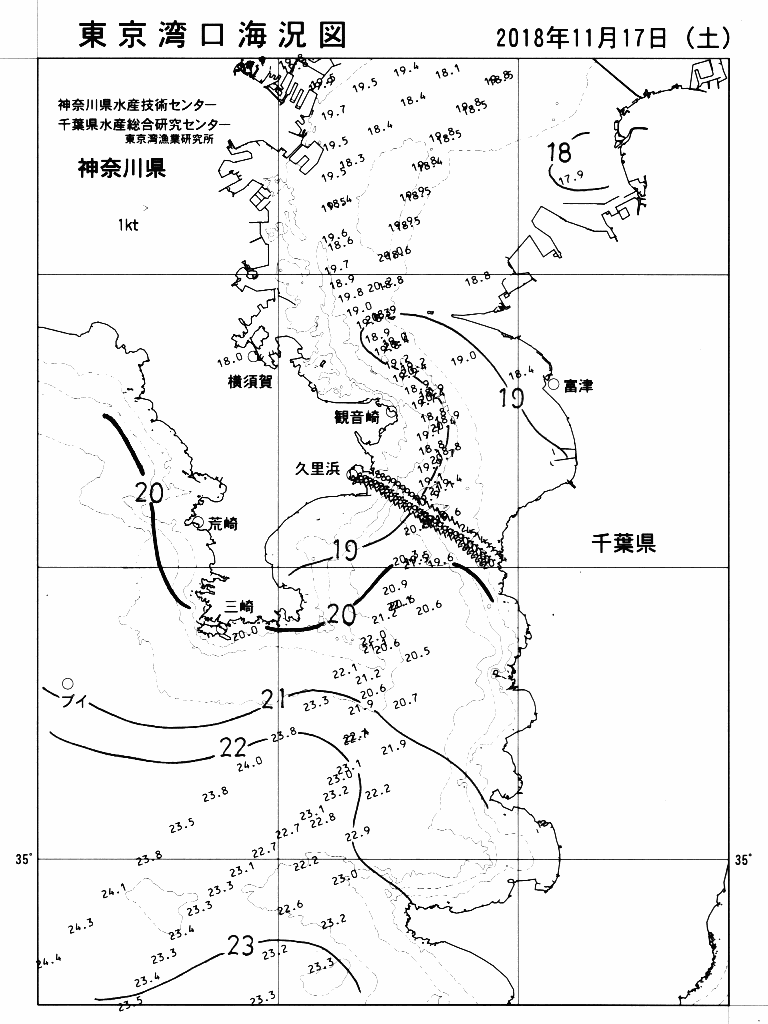 海況図, 東京湾口海況図 検索結果, (水温分布 等を図示)